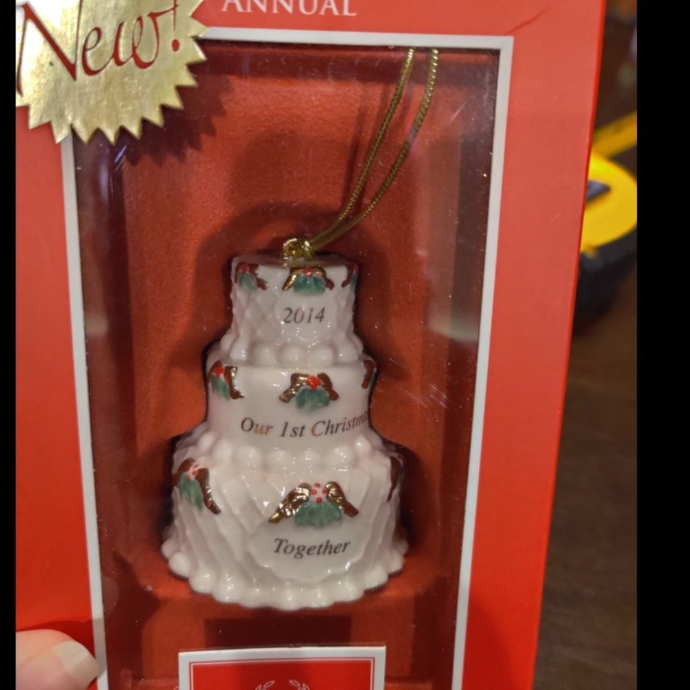 Lenox 2014 "Our 1st Christmas Together" Ornament - First wedding cake couple gif